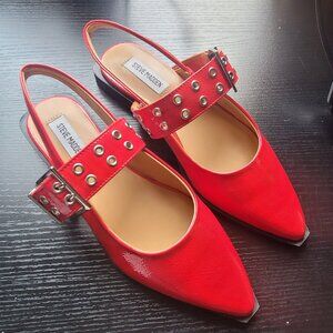 Steve Madden Shiny Red Flats with Silver Grommets Size 8 New